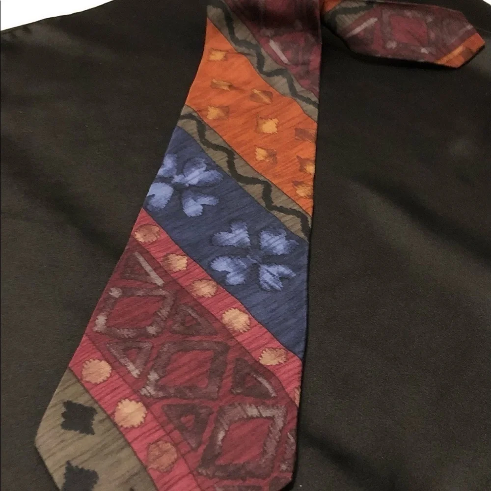 Vintage John Henry 100% Silk Tie. Abstract Design including Florals. Multicolor.
